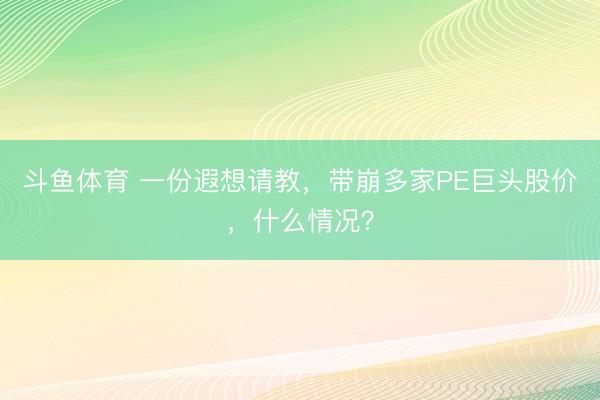 斗鱼体育 一份遐想请教，带崩多家PE巨头股价，什么情况？