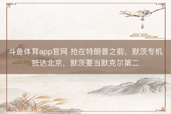 斗鱼体育app官网 抢在特朗普之前，默茨专机抵达北京，默茨要当默克尔第二