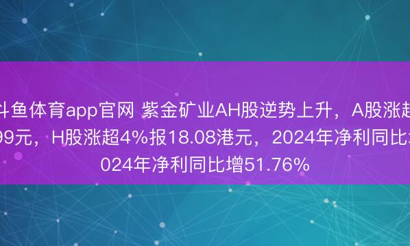 斗鱼体育app官网 紫金矿业AH股逆势上升，A股涨超2%报17.99元，H股涨超4%报18.08港元，2024年净利同比增51.76%