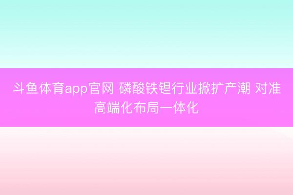 斗鱼体育app官网 磷酸铁锂行业掀扩产潮 对准高端化布局一体化